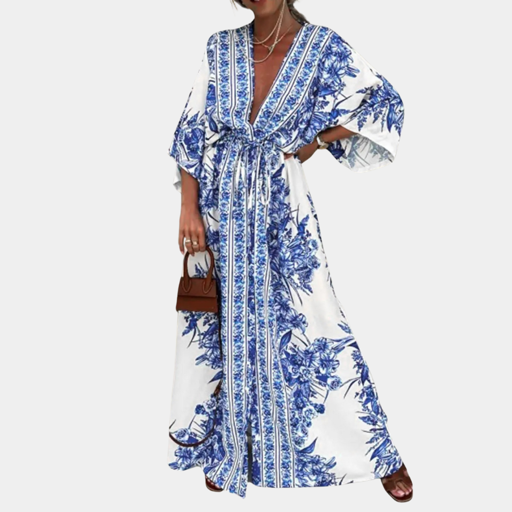 Robe d'été longue élégante - Manches larges en polyester respirant