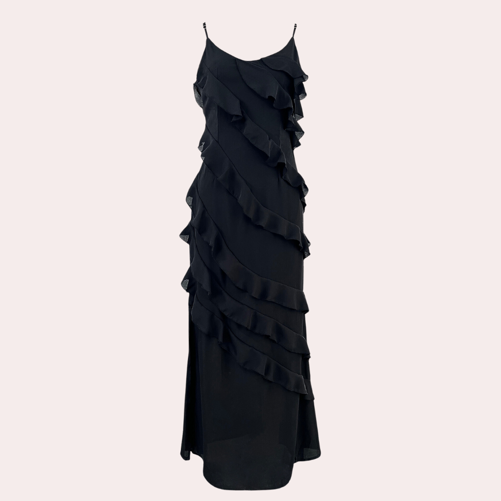 Robe Longue Élégante d'Été - Volants et Fente Stylée sur le Côté