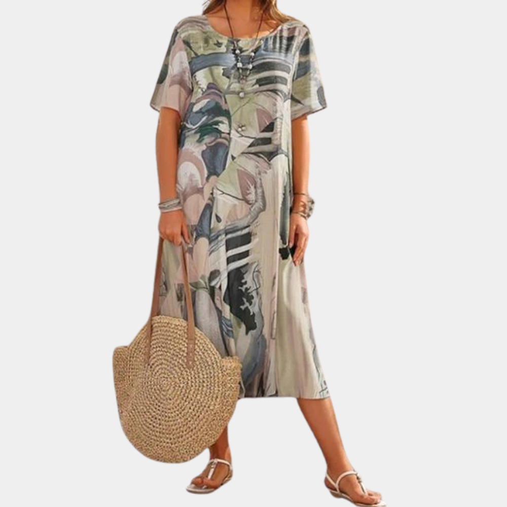 Robe d'Été en Coton pour Femmes - Élégance Artistique et Confort Optimal