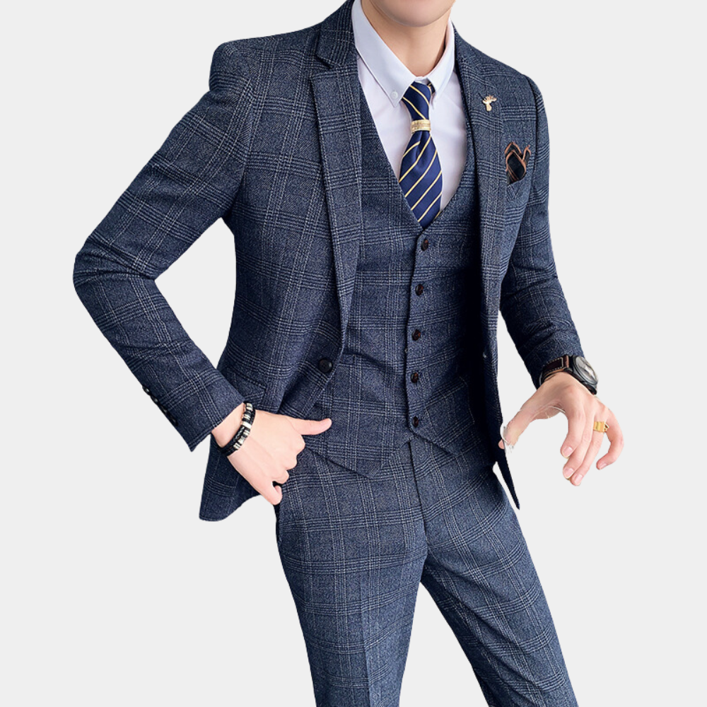 Costume trois pièces à carreaux pour Hommes - Style Polyvalent et Confort Optimal
