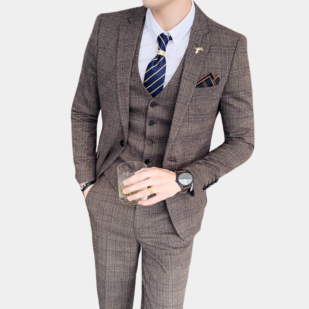 Costume trois pièces à carreaux pour Hommes - Style Polyvalent et Confort Optimal