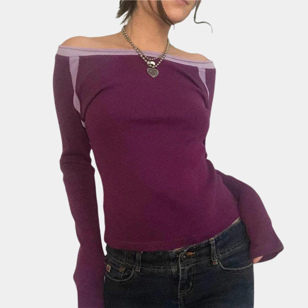 Haut Off-Shoulder Chic Violet - Confort et Élégance pour l'Été