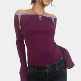 Haut Off-Shoulder Chic Violet - Confort et Élégance pour l'Été