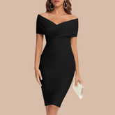 Robe de Cocktail Épaules Dégagées - Élégante en Polyester avec Décolleté en V