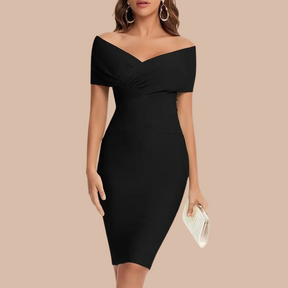 Robe de Cocktail Épaules Dégagées - Élégante en Polyester avec Décolleté en V