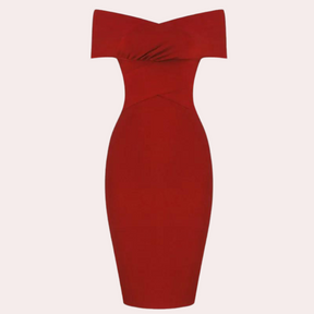 Robe de Cocktail Épaules Dégagées - Élégante en Polyester avec Décolleté en V