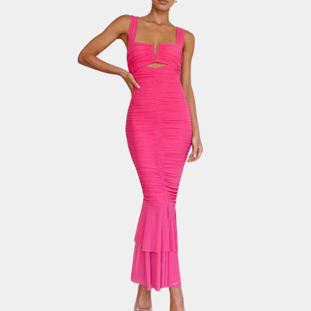 Robe Maxi Élégante pour Femmes - Décolleté Carré et Ourlet en Queue de Poisson