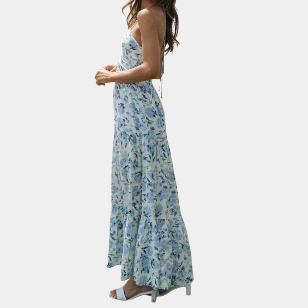 Robe Maxi Longue Élégante - Tissu Léger et Col Halter Flatteur