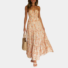 Robe Maxi Longue Élégante - Tissu Léger et Col Halter Flatteur