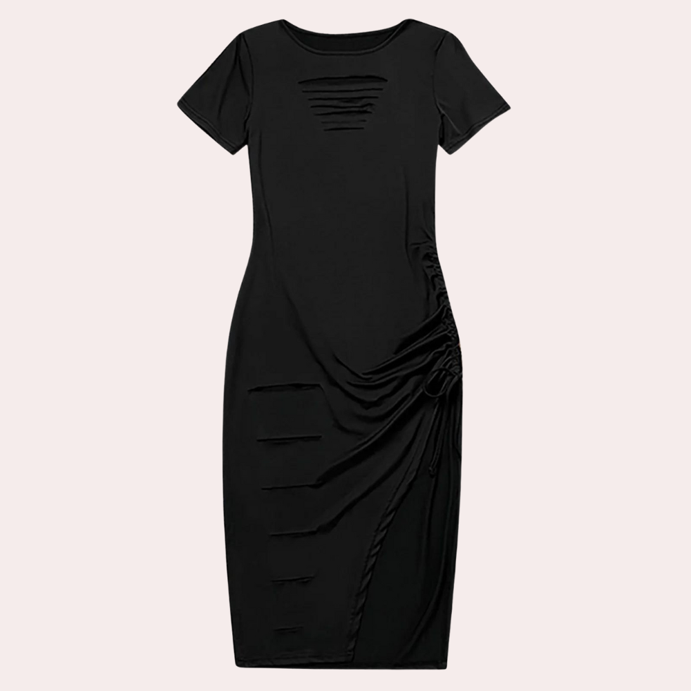 Robe Élégante Noire pour Femmes - Style Intemporel avec Encolure Ronde