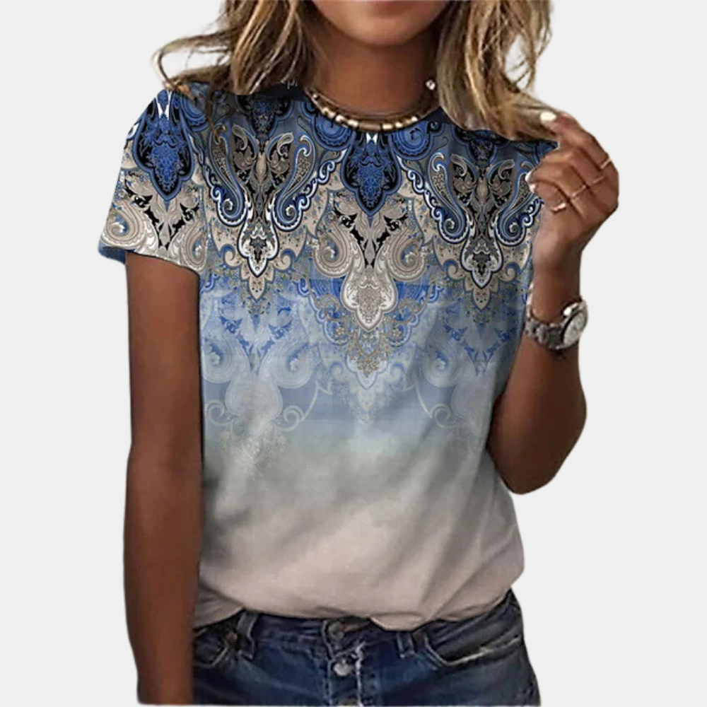 Blouse d'Été en Coton pour Femmes - Imprimé Abstrait et Confort Optimal