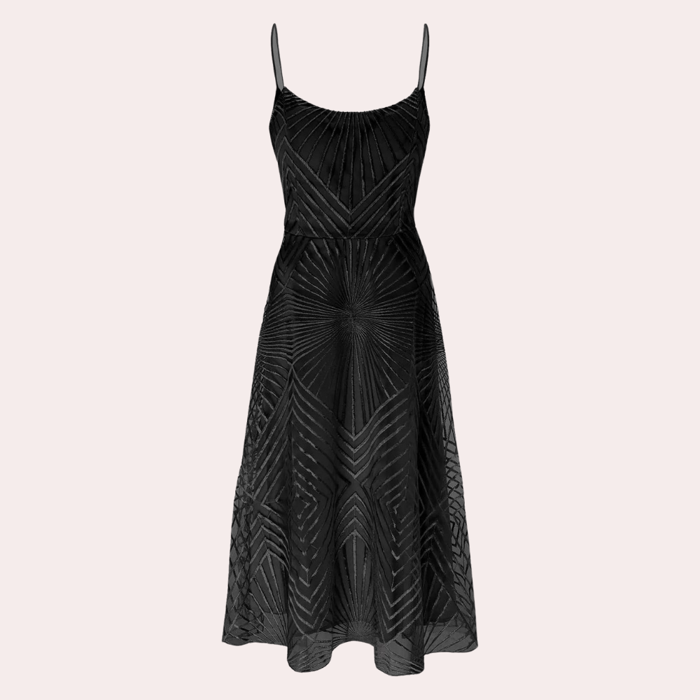 Robe de Soirée à Dos Ouvert - Motif Géométrique Élégant pour Invités