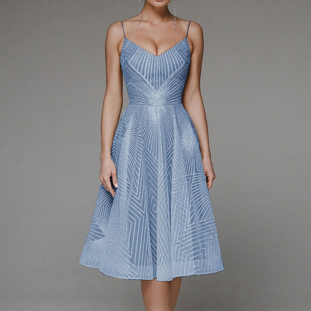 Robe de Soirée à Dos Ouvert - Motif Géométrique Élégant pour Invités