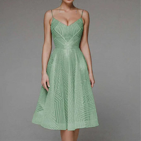 Robe de Soirée à Dos Ouvert - Motif Géométrique Élégant pour Invités