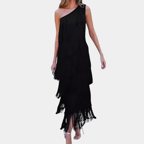 Robe Élégante à Une Épaule - Franges Stylées pour Événements Formels