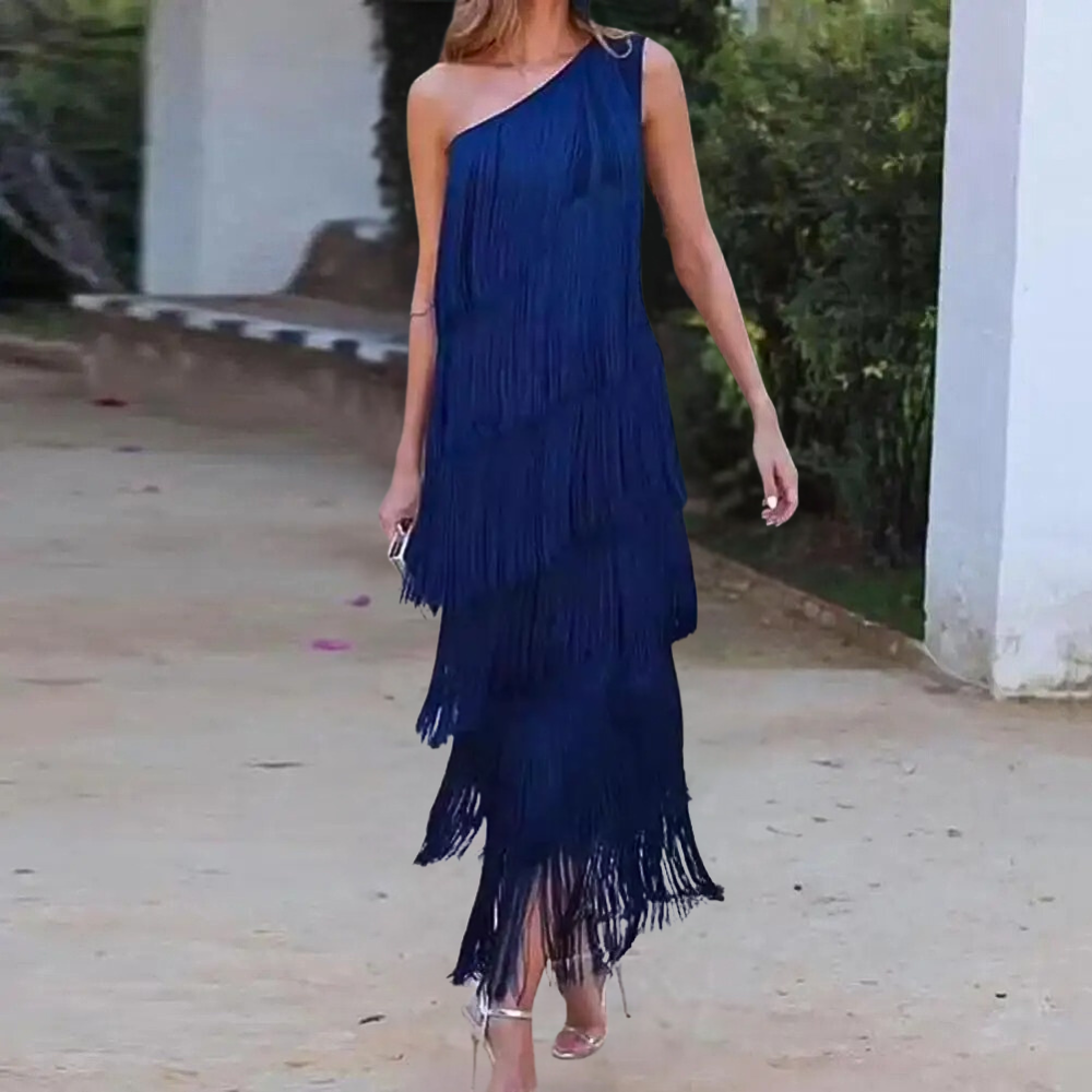 Robe Élégante à Une Épaule - Franges Stylées pour Événements Formels