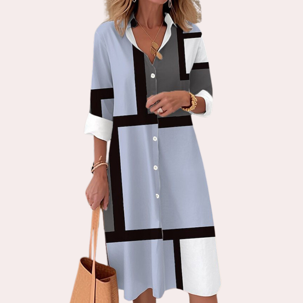 Robe Midi Élégante pour Femmes - Manches Longues et Fermeture à Boutons