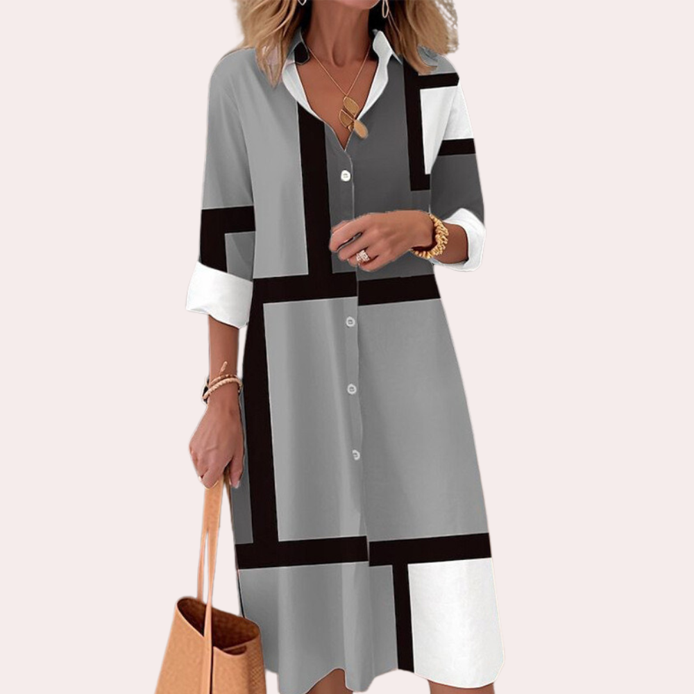 Robe Midi Élégante pour Femmes - Manches Longues et Fermeture à Boutons
