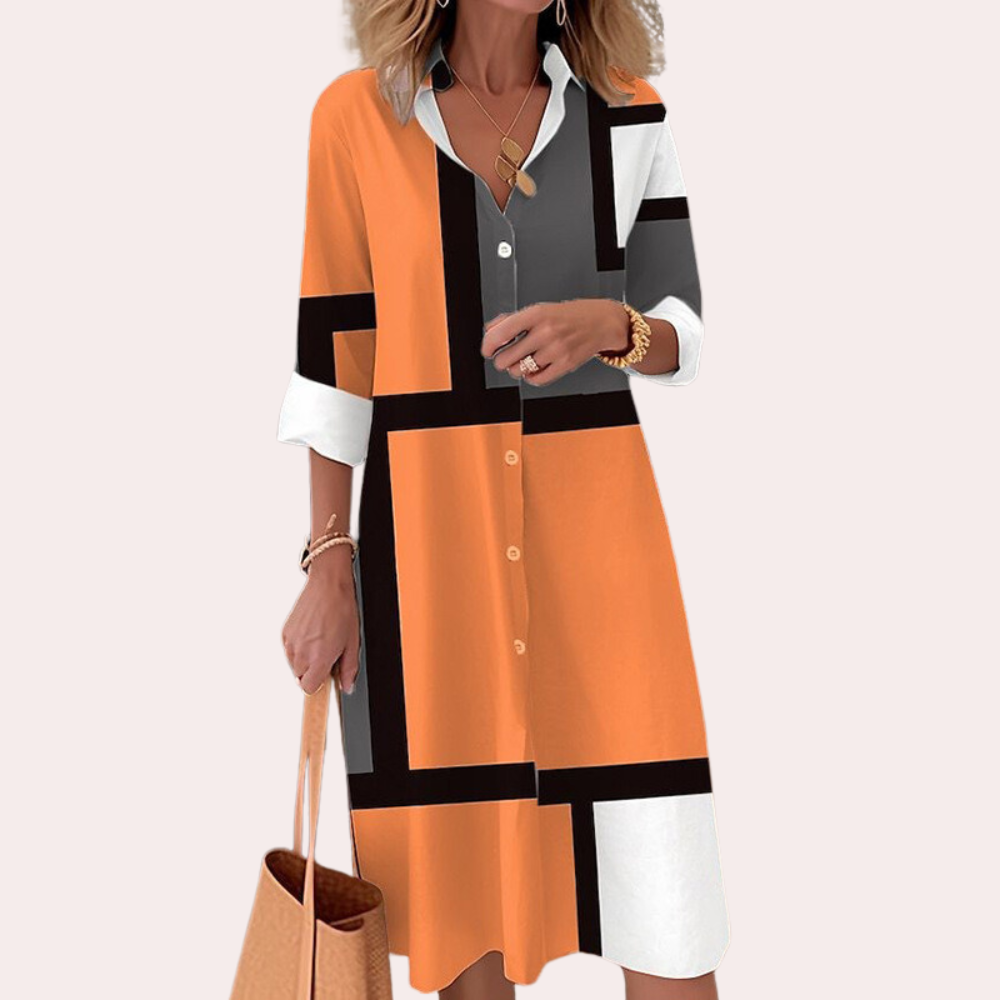 Robe Midi Élégante pour Femmes - Manches Longues et Fermeture à Boutons