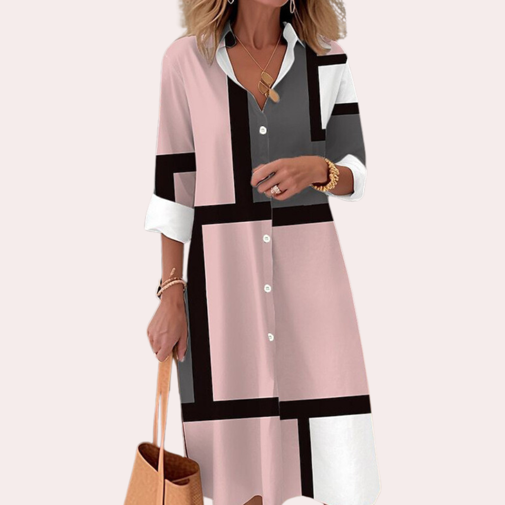 Robe Midi Élégante pour Femmes - Manches Longues et Fermeture à Boutons