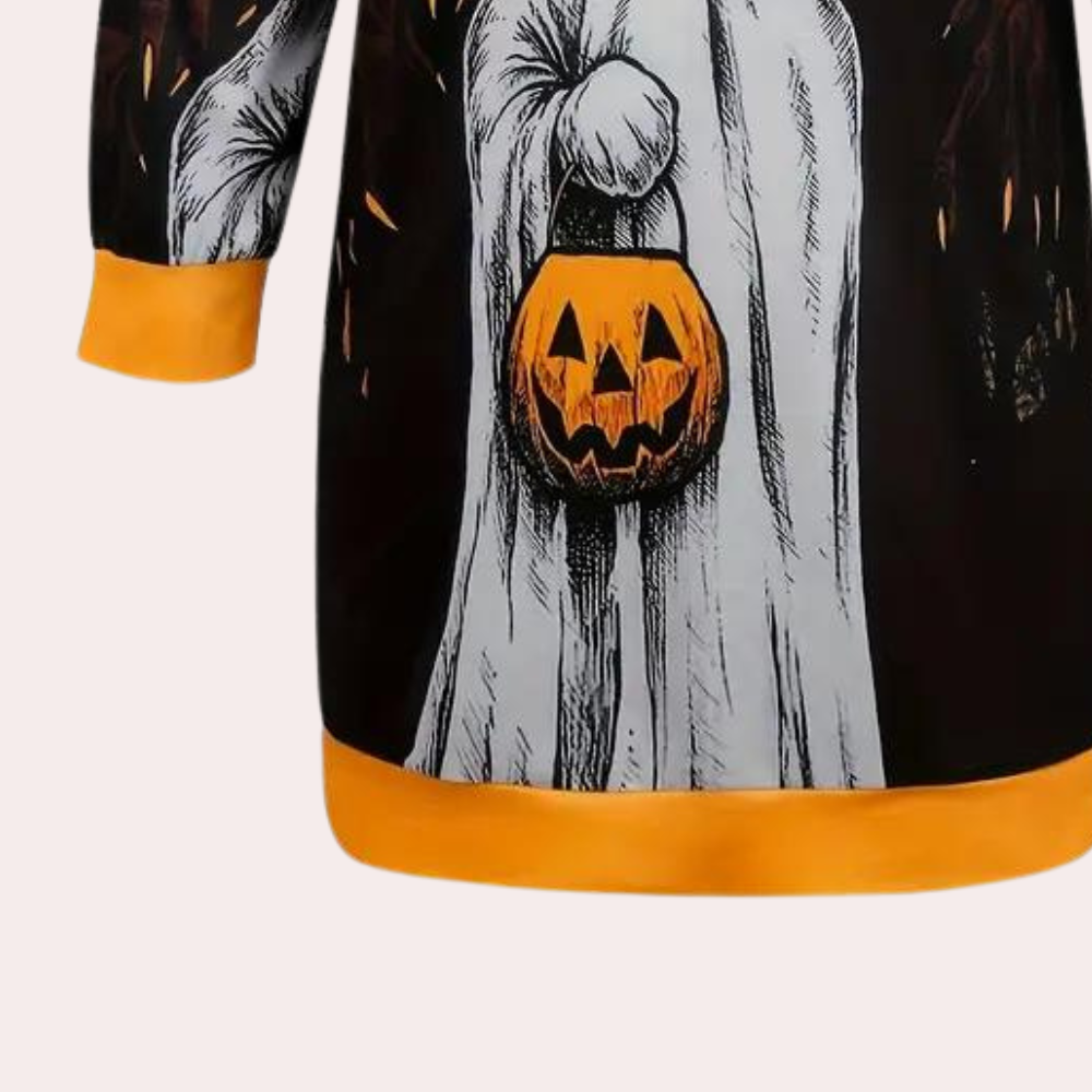 Robe Sweat à Capuche Halloween - Imprimé Fantômes et Citrouilles Festif