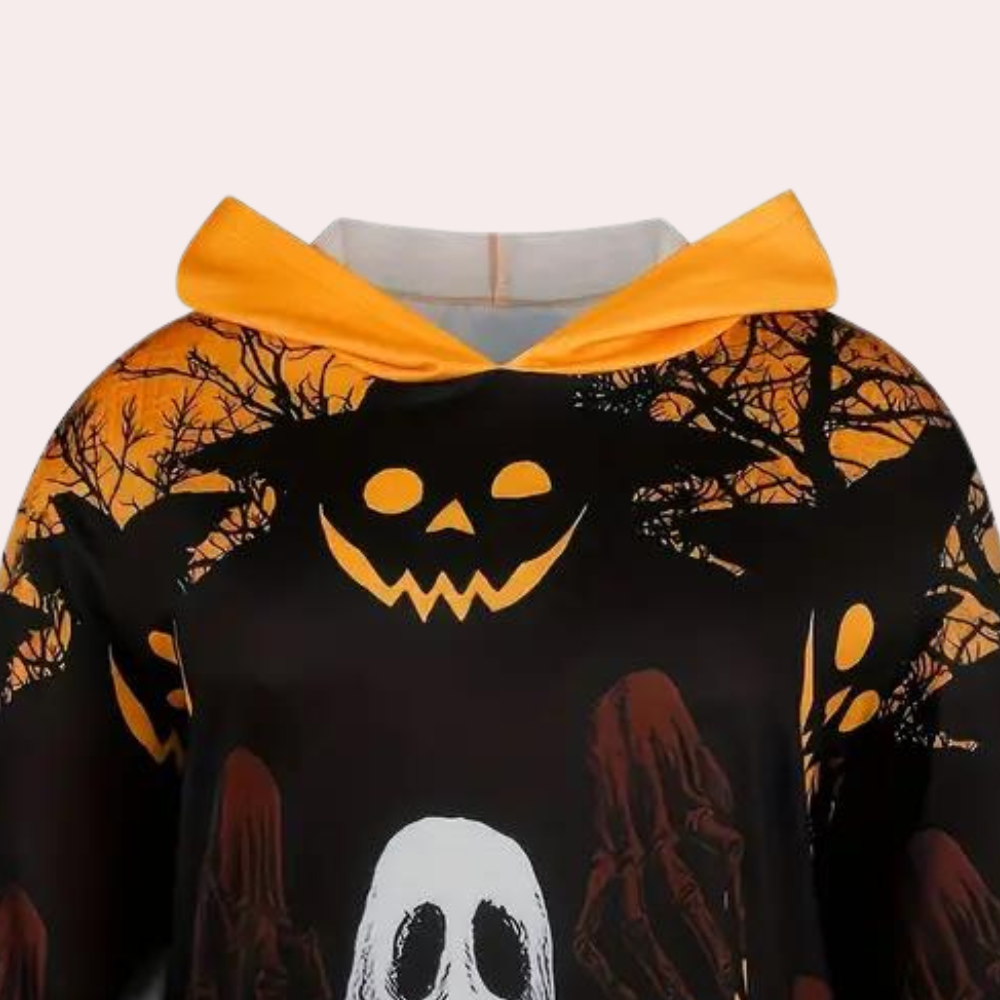 Robe Sweat à Capuche Halloween - Imprimé Fantômes et Citrouilles Festif