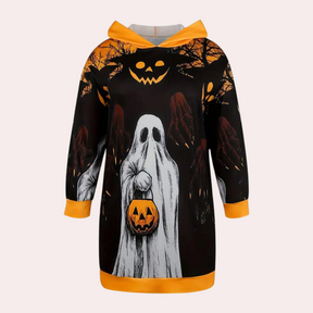 Robe Sweat à Capuche Halloween - Imprimé Fantômes et Citrouilles Festif