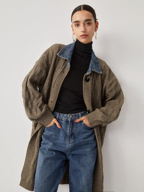 Cardigan Long en Tricot - Élégant Motif Diamant et Confort