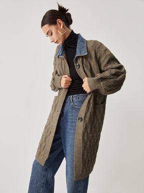 Cardigan Long en Tricot - Élégant Motif Diamant et Confort