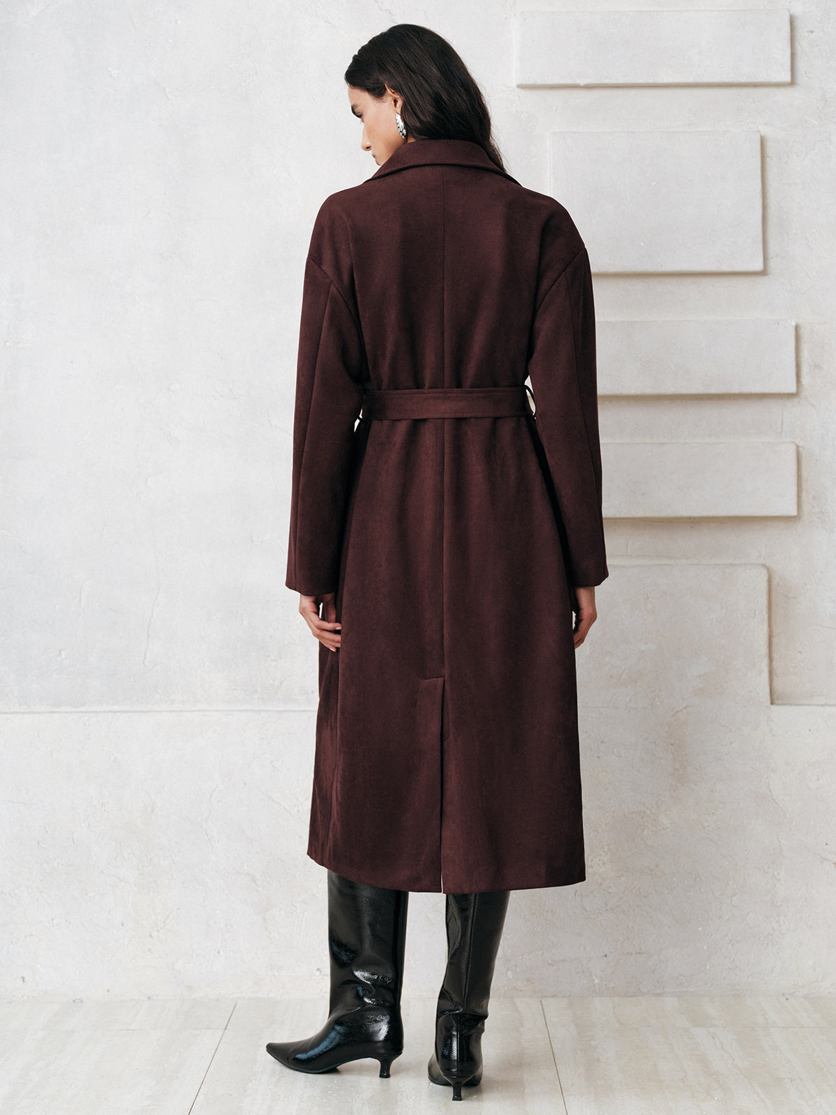 Manteau Trench Long en Suède - Chaud et Ceinturé pour Élégance