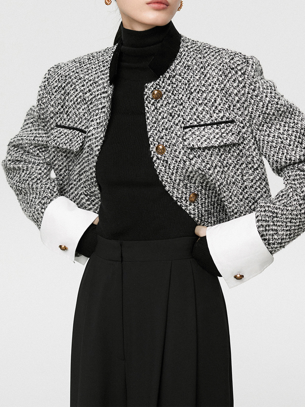 Blazer en Tweed pour Femme - Ajustement Régulier et Manches Longues