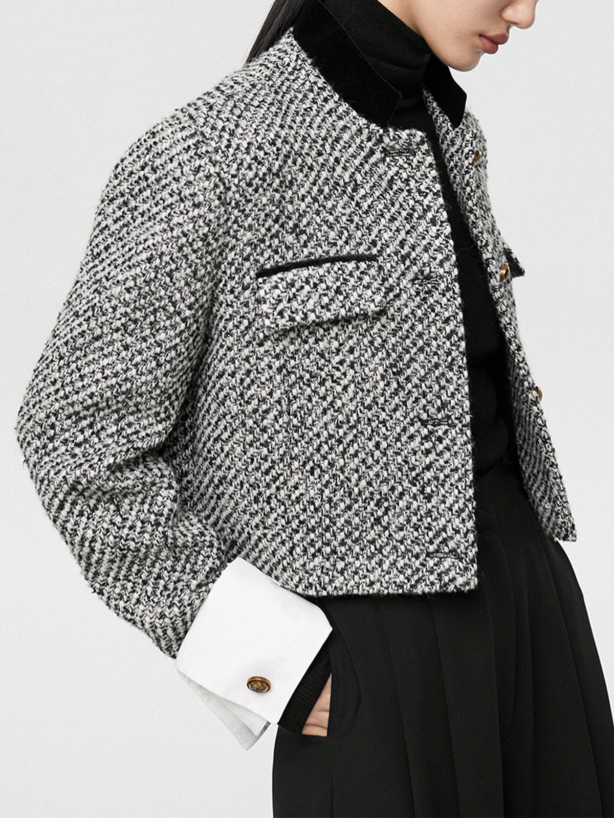 Blazer en Tweed pour Femme - Ajustement Régulier et Manches Longues