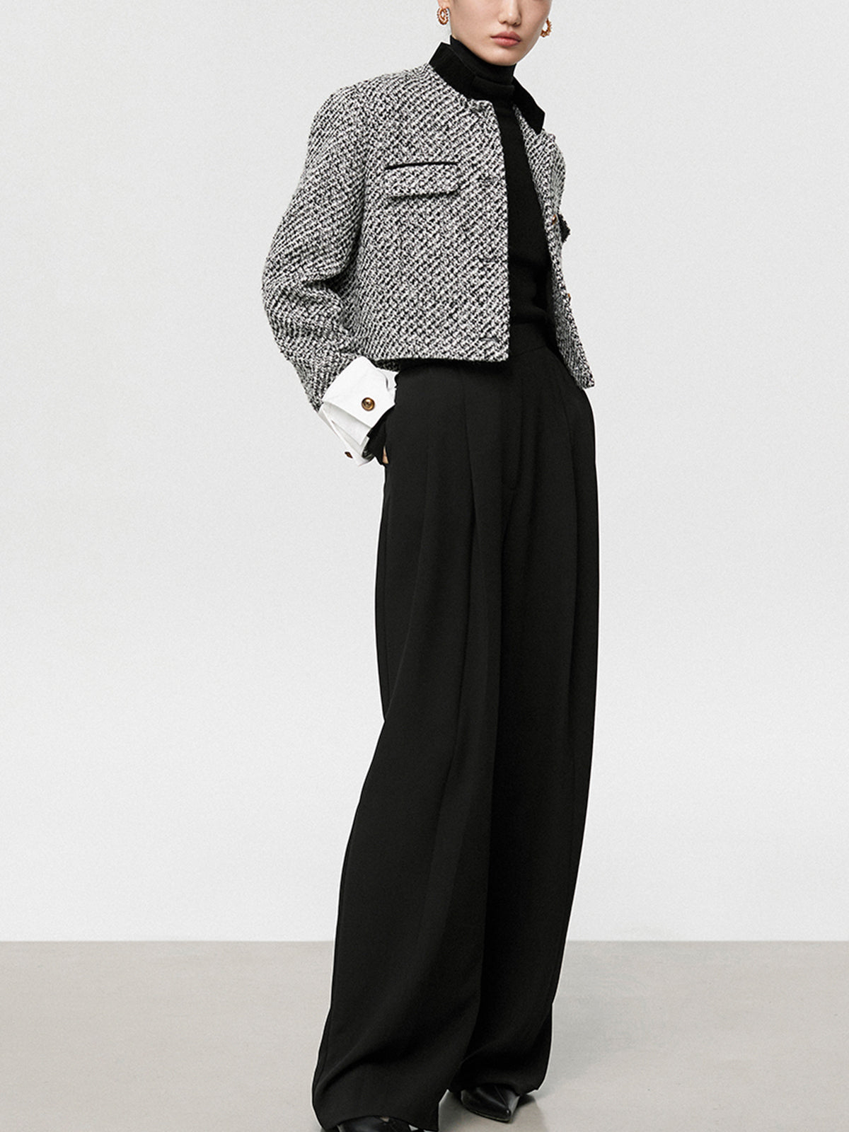 Blazer en Tweed pour Femme - Ajustement Régulier et Manches Longues