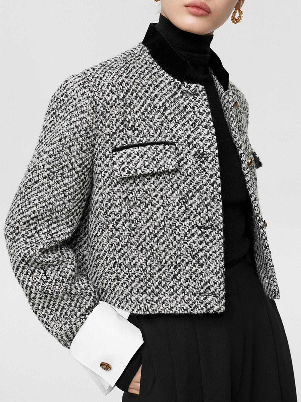 Blazer en Tweed pour Femme - Ajustement Régulier et Manches Longues