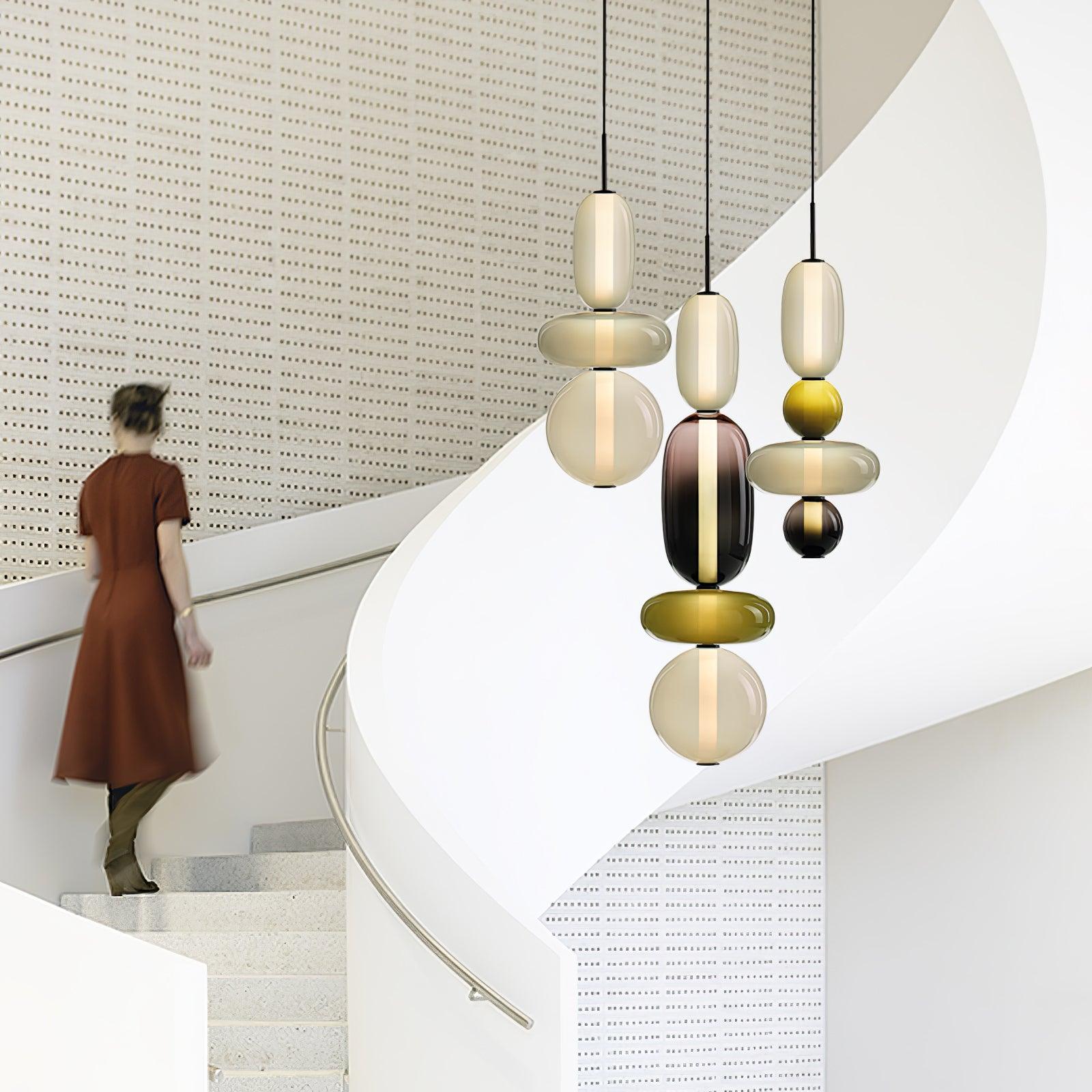 Luminaire Suspendu en Verre Coloré - Éclairage LED Ajustable et Élégant