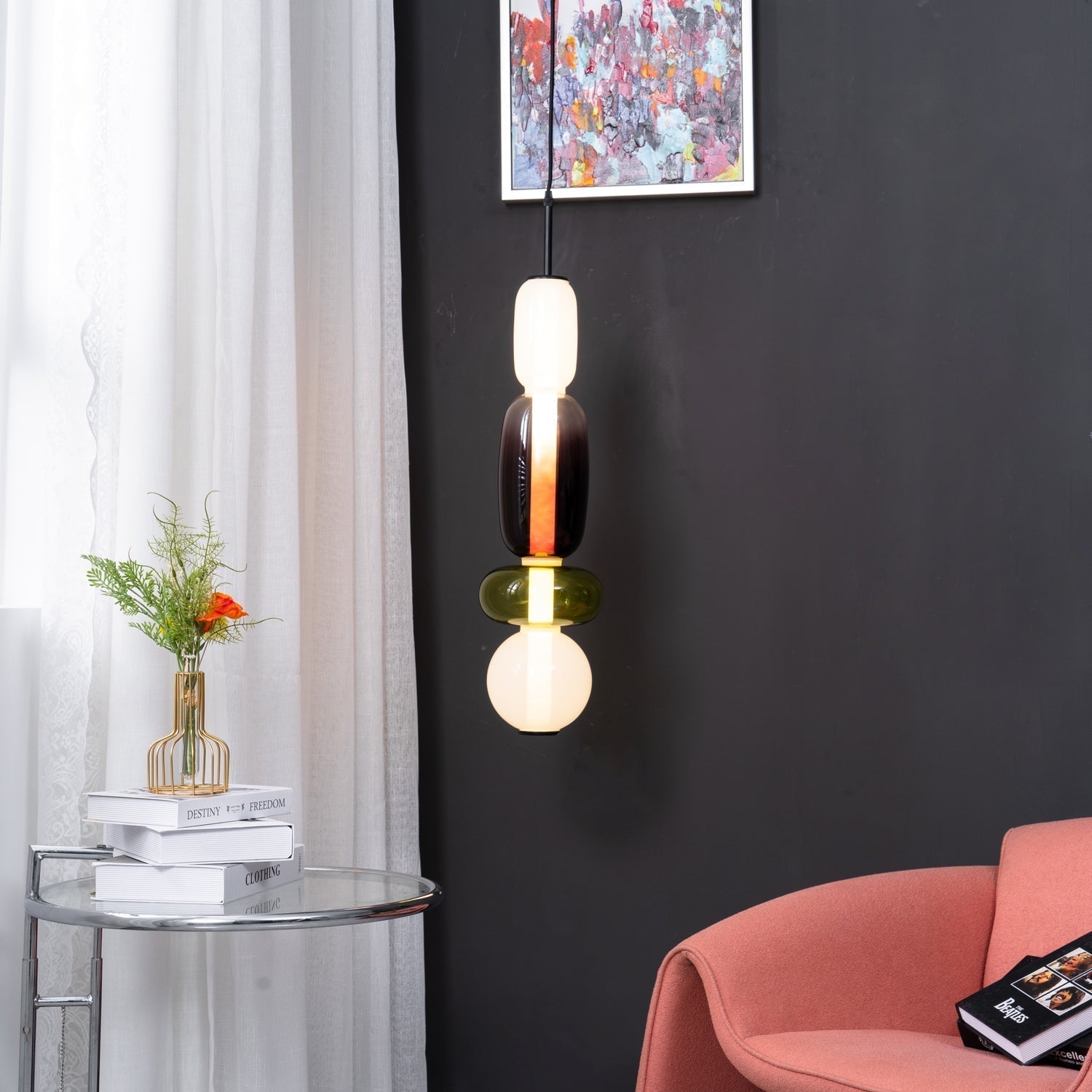 Luminaire Suspendu en Verre Coloré - Éclairage LED Ajustable et Élégant