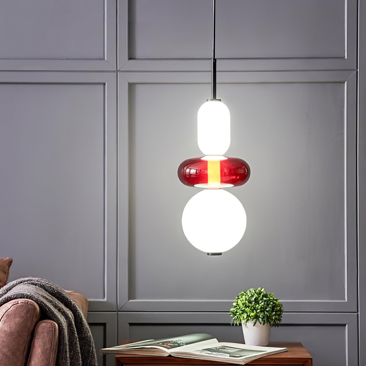 Suspension LED en Verre Coloré - Design Artistique et Hauteur Réglable