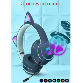 Casque Bluetooth Pliable avec Oreilles LED - 7 Modes de Lumière et Micro Rotatif