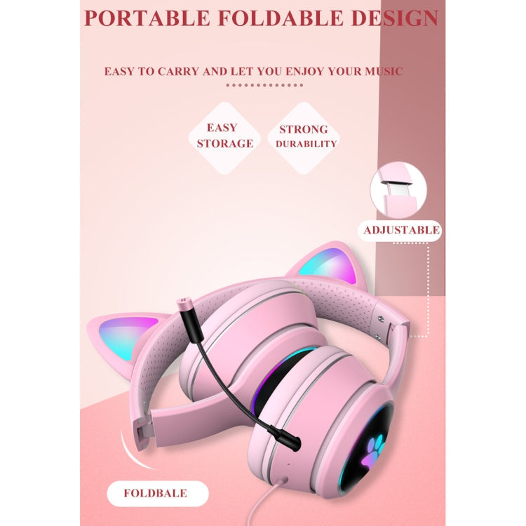 Casque Bluetooth Pliable avec Oreilles LED - 7 Modes de Lumière et Micro Rotatif