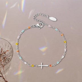 Bracelet Croix Ajustable en Argent - Design Élégant et Durable pour Amis
