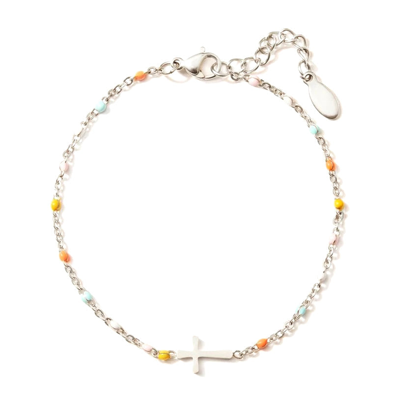 Bracelet Croix Ajustable en Argent - Design Élégant et Durable pour Amis