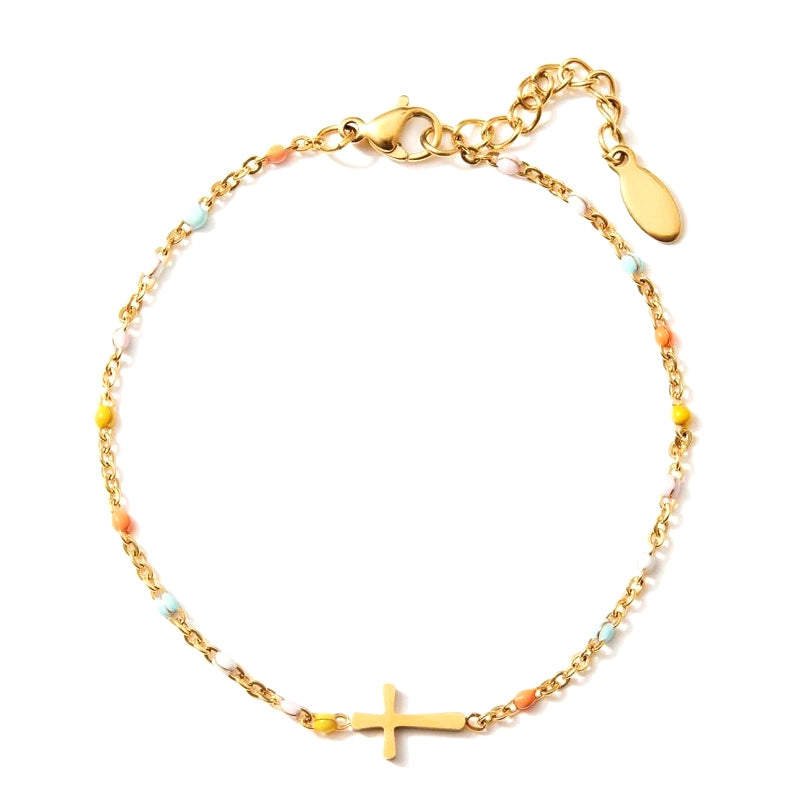 Bracelet Croix Ajustable en Argent - Design Élégant et Durable pour Amis
