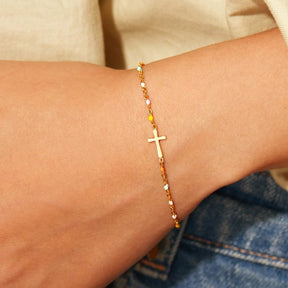 Bracelet Croix Ajustable en Argent - Design Élégant et Durable pour Amis