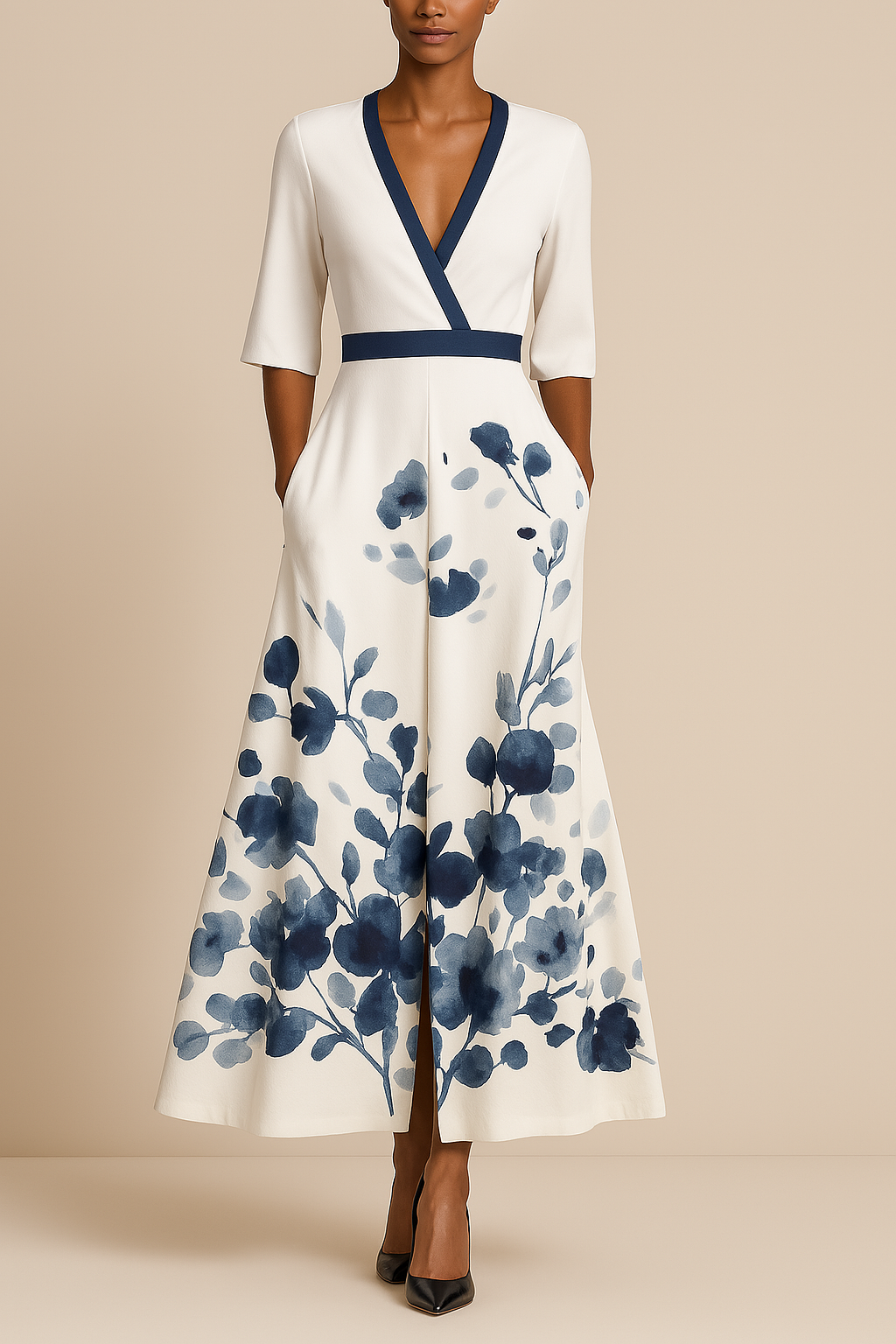 Robe Maxi à Col V pour Femmes - Silhouette A-Line Élégante et Confortable