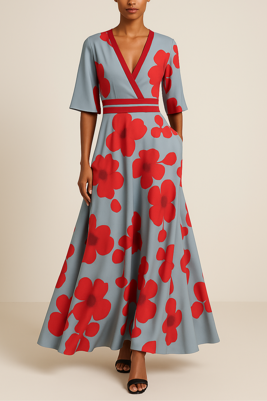 Robe Maxi à Col V pour Femmes - Silhouette A-Line Élégante et Confortable