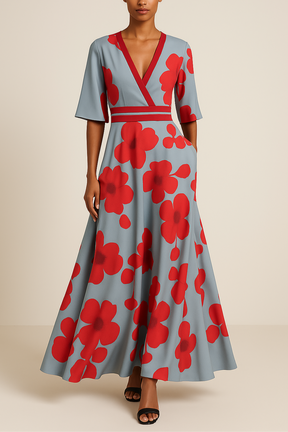 Robe Maxi à Col V pour Femmes - Silhouette A-Line Élégante et Confortable