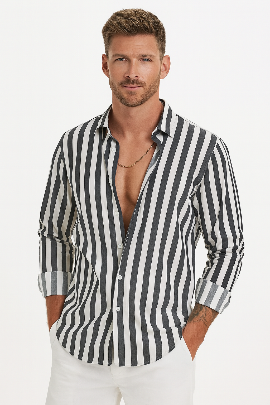 Chemise Slim Rayée pour Homme - Style Élégant et Confort Optimal
