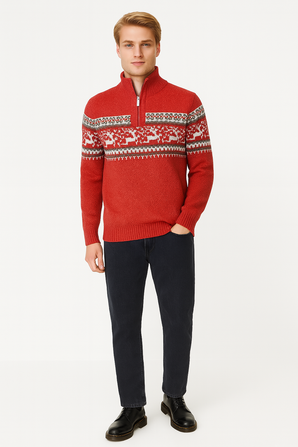Pull Tricoté Festif Renne - Confort Douillet pour les Fêtes