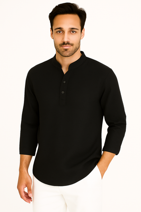 T-shirt à Manches Longues Homme - Col Henley Classique et Polyvalent