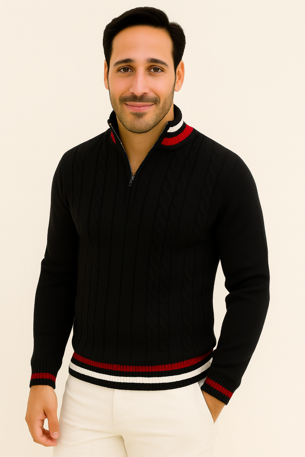Pull Zippé Mi-Haut pour Hommes - Style Contemporain et Confort Doux